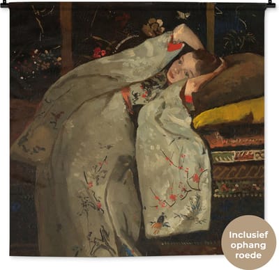 Wandkleed - Wanddoek - Meisje in witte kimono - Schilderij van George Hendrik Breitner - 120x120 cm - Wandtapijt