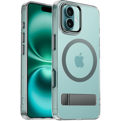 Coverzs Luxe Magnetische Hardcase met Standaard Geschikt voor iPhone 16 – Grijs, Slank en Schokbestendig