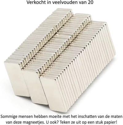 Langwerpige platte neodymium magneetjes 20 stuks - 20 x 10 x 2 mm - neodymium magneet - koelkast - whiteboard