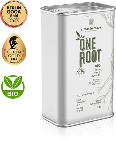 Cretan Heritage - One Root BIO - Biologische Olijfolie 5 Liter Blik – Griekse Extra Vierge Olijfolie BIO – 100% Koroneiki Kreta – Goud Bekroond