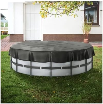 Zwembadafdekking - Zwembad - Zwembadafdekking Rond - Zonneafdekking - voor bovengrondse zwembaden - met koorddesign PVC Zwart - 15ft Oxford doek