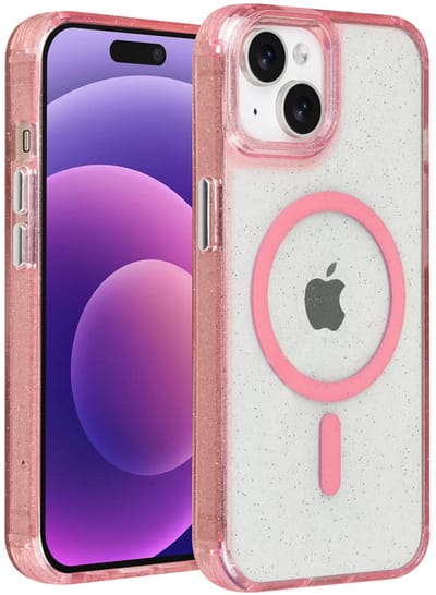 Backcover Hoesje Geschikt voor: iPhone 15 - MagSafe Compatibel – Transparant Glitter Design – Krasbestendig – Slanke Bescherming met Perfecte Pasvorm - Roze