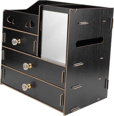 Houten Make-up Organizer - Cosmetica Opberger Spiegel - Bureau Opruimen - Met Lade en Spiegel