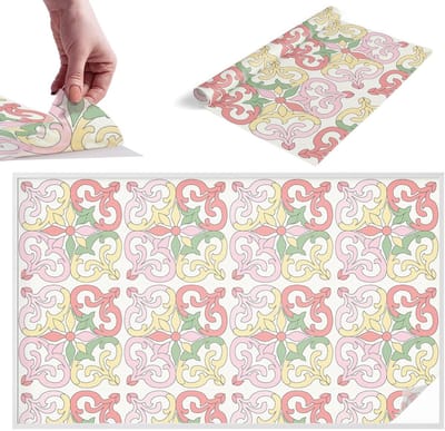 Tulup Raamfolie Anti inkijk - Bloemornamenten Melkglas Folie - 200x116 cm - Rood Anti inkijk Raamfolie Glas in Lood - Zonwerende Raamfolie - Voor de slaapkamer, badkamer en woonkamer. - Privacy Folie Raam Glas in Lood