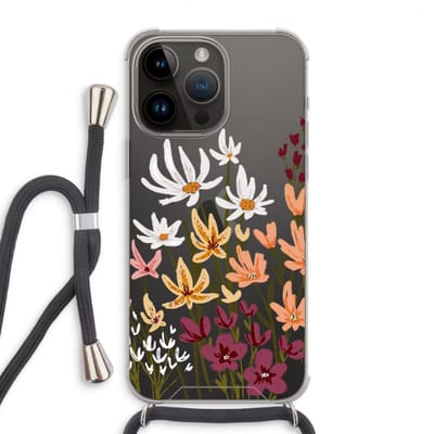 Case Company® - Hoesje met koord geschikt voor iPhone 14 Pro Max hoesje met Koord - Painted wildflowers - Telefoonhoesje met Zwart Koord - Bescherming aan alle Kanten en Over de Schermrand