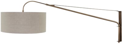 Wandlamp Elegant Classy 4751BR brons met grof grijs linnen kap Ø50 cm, Draaibaar, kantelbaar en uitschuifbaar, Steinhauer