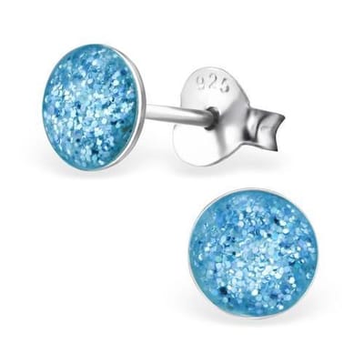 Aramat Jewels | Oorbellen | 925 Zilveren Kinderoorbellen Blauwe Glitter Rond 5mm | | | |5mm | Zilver | Kinderen, Volwassenen | Verkleurd niet