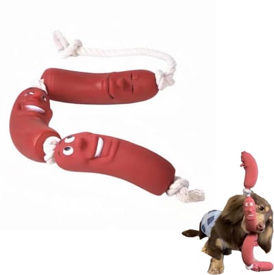 honden speelgoed-Hondenspeelgoed-Hondentouwspeelgoed in de vorm van een worst - Kauwspeeltje voor honden - Verveling - Leuk kauwspeeltje - Duurzaam en bijtvast-Voor kleine tot middelgrote honden - Worstknoop（13*5）