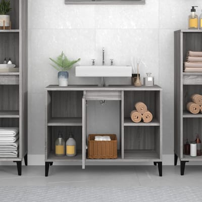 vidaXL - Wastafelkast - 80x33x60 - cm - bewerkt - hout - grijs - sonoma - eikenkleurig