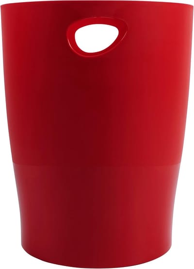 Prullenbak met handgrepen - Afvalbak kantoor - Afval scheiden - Grote capaciteit 15L - 26x26x34 cm - Doorschijnend karmijnrood