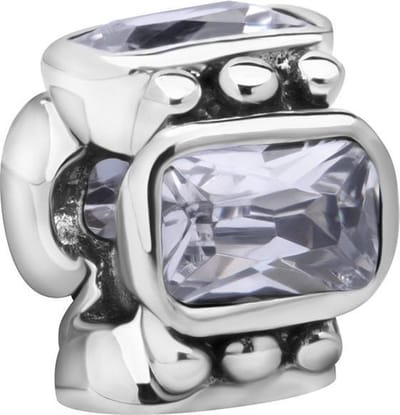 Quiges - 925 - Zilveren - Bedels -Sterling zilver - Beads - Achthoek Zirkonia Kraal Charm - Geschikt – voor - alle bekende merken - Armband Z380