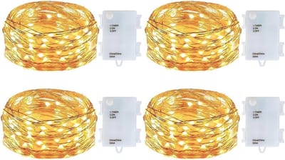 4 pack batterij aangedreven dauwdruppel LED-verlichting voor buiten - mini fee lichten voor bruiloften en kerstversieringen - 10 voet warm witte verlichting met waterdichte batterijdoos
