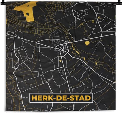 Wandkleed - Wanddoek - Herk-De-Stad - Plattegrond - Gold - Kaart - Stadskaart - 180x180 cm - Wandtapijt