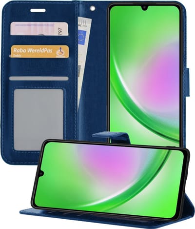 Hoesje - Met Pasjeshouder - Geschikt voor Samsung Galaxy A34 - Luxe Bookcase Portemonee - Flip Case - Kunstleer Book Case - Flipcase - Book Cover - Walletcase - Portemonneehoes - Telefoonhoesjes - Donkerblauw