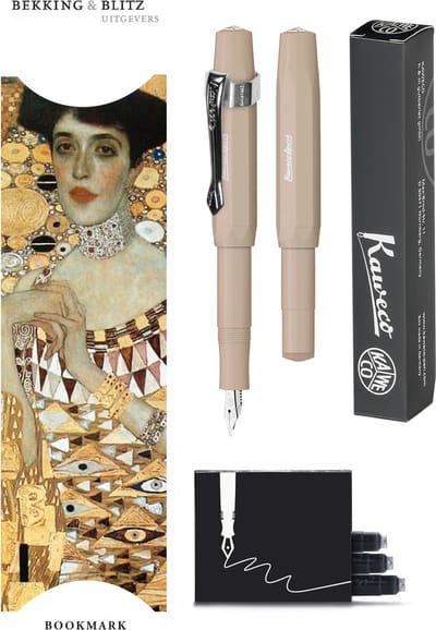 Kaweco - Vulpenset - 4delig - Vulpen Sport Skyline Macchiato Fountain Pen - Extra Fine - Nostalgic Octagonal Clip Chrome - Doosje zwarte vullingen - Bekking & Blitz Boekenlegger - nr13
