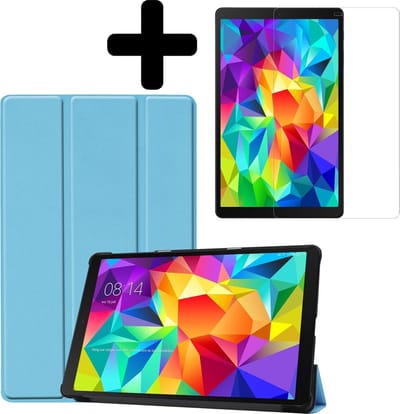 Hoes - Geschikt voor Samsung Galaxy Tab A 10.1 (2019) - Met Screenprotector - Trifold Bookcase - Hard Cover - Hardcover Book Case - Tablet Hoesje - Lichtblauw