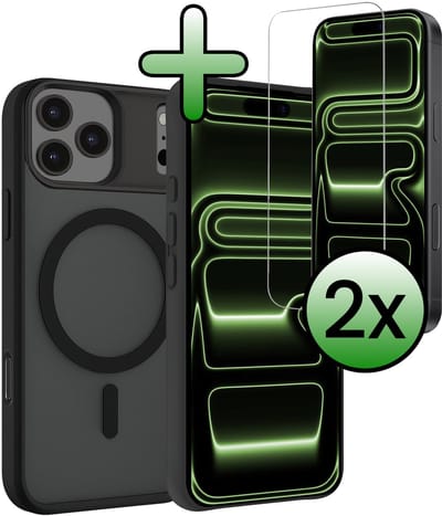 Hoesje Met 2x Screenprotector - Geschikt voor Apple iPhone 17 Pro - Magsafe Compatible - Sterk & Shockproof - Back Cover - Shock Proof Case - Telefoon Hoes - Zwart