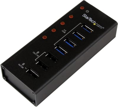 StarTech.com 4-poorts gevoede USB 3.0 hub met 3 speciale USB-laadpoorten (2 x 1 A & 1 x 2 A) - 5Gbps - op de wand monteerbare metalen behuizing