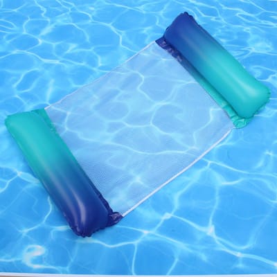 Blauw-Turquoise Verloop Waterhangstoel (met Gratis Pomp) – Comfortabele Opblaasbare Drijfstoel met Verkoelend Net, Perfect voor Zwembad en Meer