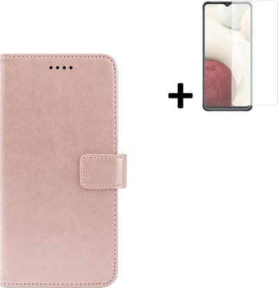 Hoesje Geschikt voor Samsung Galaxy A03s - Screenprotector A03s - Wallet Bookcase Rose Goud + Screenprotector