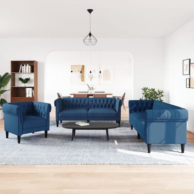 vidaXL - 3-delige - Loungeset - stof - blauw