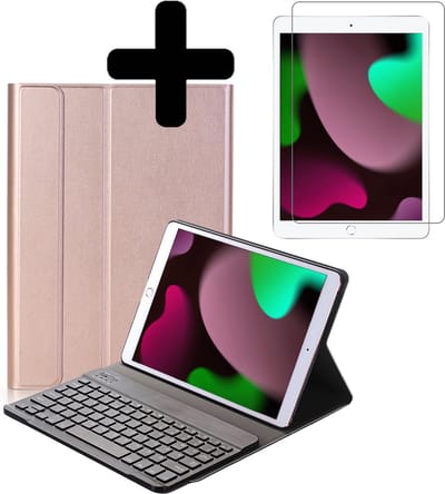 Hoesje - Geschikt voor Apple iPad 8 (2020) - 10.2 inch - 8e Generatie - Met Screenprotector - Toetsenbord Case - Keyboard Book Cover - Hoes - Rosé goud