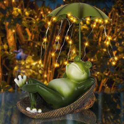 Zonne-energie Tuinfiguren - Decoratieve Kikkers met Parasolverlichting en Schildpad - Waterdichte LED Tuinaccessoires voor Balkon, Tuin en Cadeaus