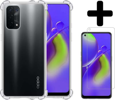 Hoesje - Met Screenprotector - Geschikt voor OPPO A74 5G - Sterk & Shockproof - Siliconen Case - Back Cover - Telefoon Hoes - Shock Proof - Telefoonhoesjes - Transparant