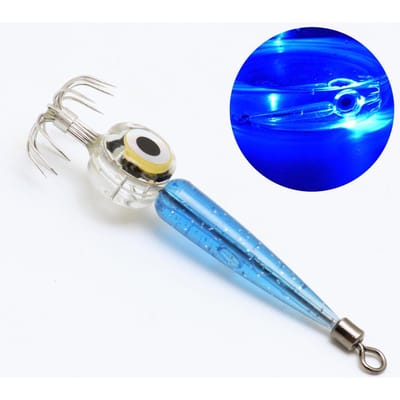 1 pc type de crochet de calmar lumineux, crochet de poulpe de pêche en mer, lumière de pêche sous-marine flash LED avec accessoires de crochet de parapluie bleu