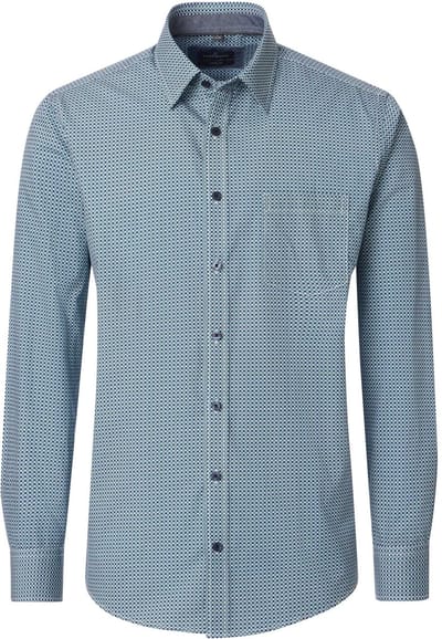 CASA MODA Sport casual fit overhemd - twill - wit met blauw en groen dessin - Strijkvriendelijk - Boordmaat: 39 - 40