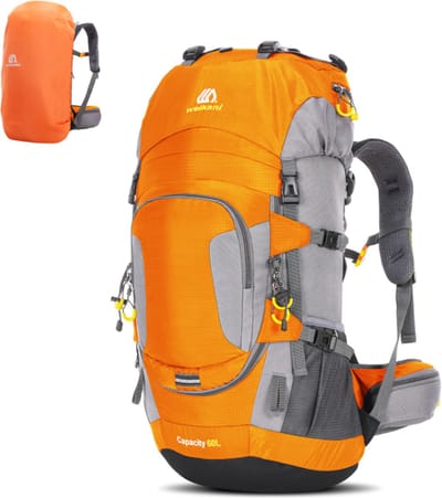 CarryQuest® - 60L Wandelrugzak - Waterbestendige Nylon Hiking Backpack 32x20x70 cm met Regenhoes, Rugventilatie, Mesh Rugpanelen & Ruim Hoofdcompartiment - Oranje