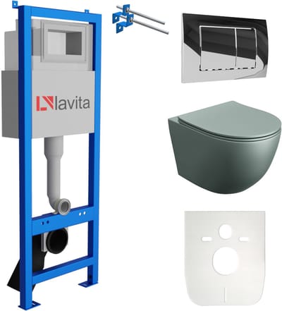LAVITA LAV 101 SINTO GREY - Inbouwreservoir WC 40cm - Chromen drukplaat - Mat grijs Rimless wandcloset - Toiletset