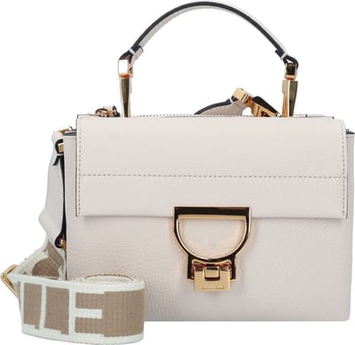 COCCINELLE Leren Schoudertas Handtas Arlettis Signature Handbag Grained Leather Lambskin White Crème