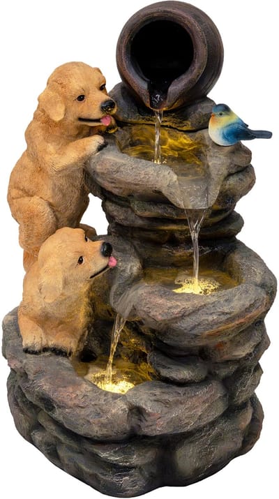Canine creek elektrisch waterornament - grijs - 64 cm - 3 warmwitte