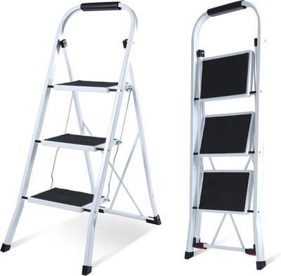 Famanu – Opvouwbare trapladder met 3 treden antislip handgreep tot 150 kg