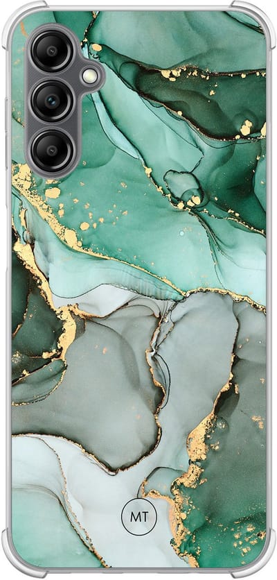 Hoesje (shockproof) geschikt voor Samsung Galaxy A14 5G - Marble Design - Extra sterke case - TPU/polycarbonaat - Marmer - Grijs, Groen, Transparant