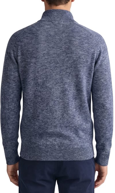 Gant trui half zip blauw gemeleerd katoen normale fit