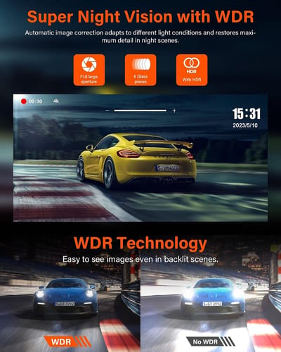 Thijox - 4K Mirror Dashcam Achteruitkijkspiegel Camera met 10" IPS Touchscreen, 64G SD-kaart, 170° Groothoek, WDR, Loop Recording en G-Sensor voor Aut