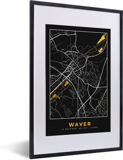 Fotolijst incl. Poster - Plattegrond - Waver - Kaart - Goud - Stadskaart - 40x60 cm - Posterlijst