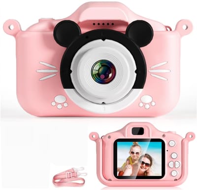 NAXSIR Multifunctionele HD Kindercamera met Cartoon-ontwerp, Twee Kansen (Voor- & Achterkant), Time-lapse Functie