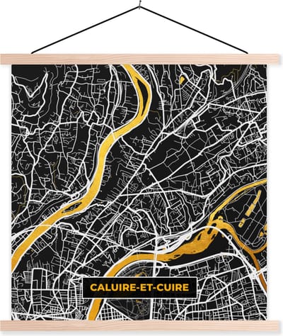 Posterhanger incl. Poster 40x40 cm - Schoolplaat - Plattegrond – Kaart – Frankrijk – Caluire-et-Cuire - Stadskaart - Textielposter - Blanke latten - Stadskaart