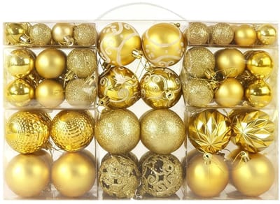 Dailygoods- Kerstballenset 100 Stuks - Gouden Onbreekbare Ornamenten - Kerstboomversiering - Verschillende Maten - Duurzaam - Elegante Designs - Kerstversiering
