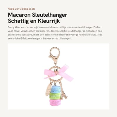 Dailygoods- Sleutelhanger Schattig - Macaron/Eiffeltoren - Duurzaam - Decoratie voor Auto/Huis - 12 cm - Perfect voor Feest/Kerst - Hanger