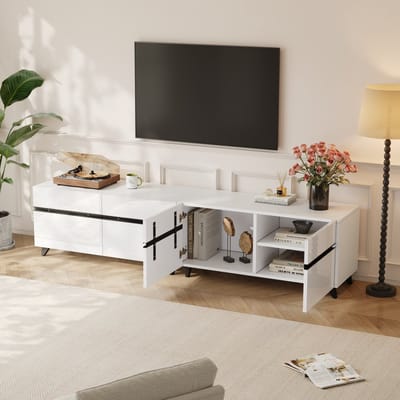 MODFU - Tv-Meubel - Hoogglans - Verstelbare Legplanken - Modern - Woonkamer - MDF - Wit - 180 X 40 X 49 Cm