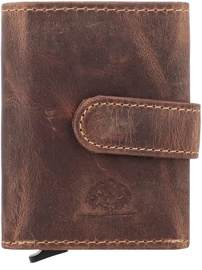 GREENBURRY kaarthoes Vintag Cow Nappa RFID Card Slider coin Brown bruine