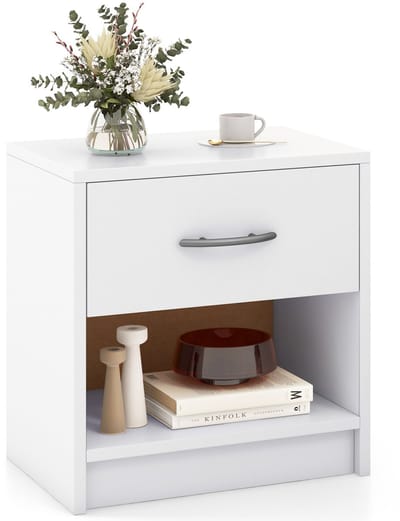 COSTWAY Nachtkastje met lade, kleine bijzettafel met open vak, banktafel, nachtkastje, nachtkastje voor slaapkamer, woonkamer, 38,5 x 28 x 40,5 cm (wit)