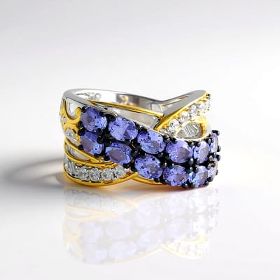 Cavill - Zilveren Verstelbare Ring - 925 Sterling Zilver Palladium - Ovaal Tanzaniet 2,16 ct - Zirkonen Accent - Luxe Damesring