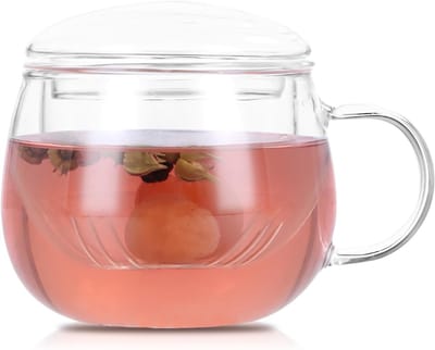 Borosilicaat Theeglas met Deksel en Zeef 350ml - Hittebestendig Theeglas voor Losse Theebladeren, Koffie en IJscreme