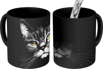 Magische Mok - Foto op Warmte Mokken - Koffiemok - Huisdieren - Kat - Dieren - Zwart - Wit - Magic Mok - Beker - 350 ML - Theemok