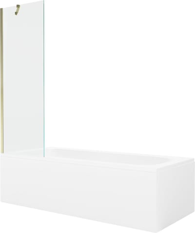 Mexen Vega rechthoekig bad 150 x 70 met ombouw en 1-delige douchewand 60 , transparant, goud - 550115070X9506000050